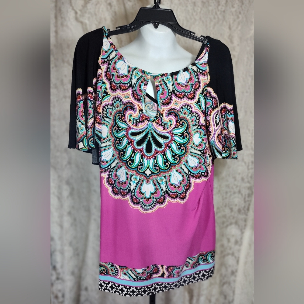 Coco Bianco Black and Pink Paisley Blouse NWOT